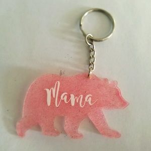 Mama Bear Pink Glitter Keychain